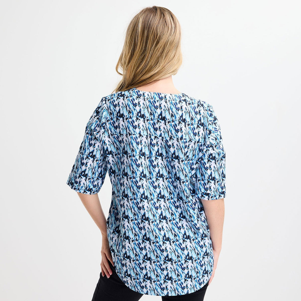 Ladies Navy Printed V - neck Buttoned Blouse from You Know Who's