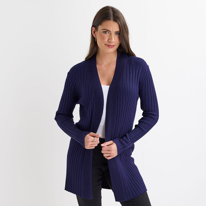 Ladies Navy Ribbed Open Front Cardigan from You Know Who's