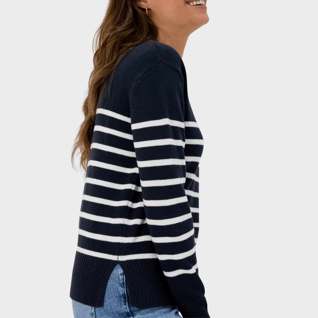 Ladies Navy Stripe Crew Jumper from You Know Who's