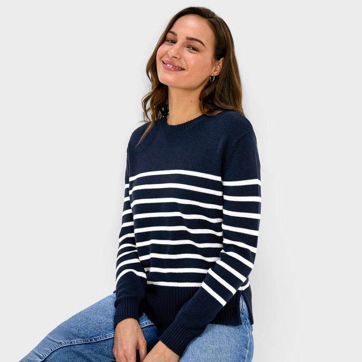 Ladies Navy Stripe Crew Jumper from You Know Who's