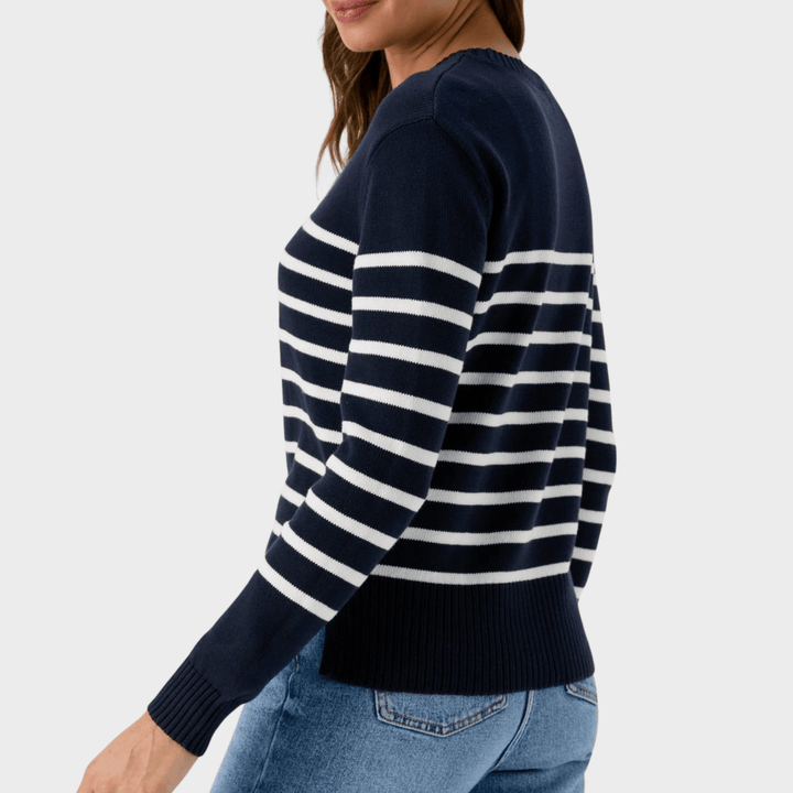 Ladies Navy Stripe Crew Jumper from You Know Who's