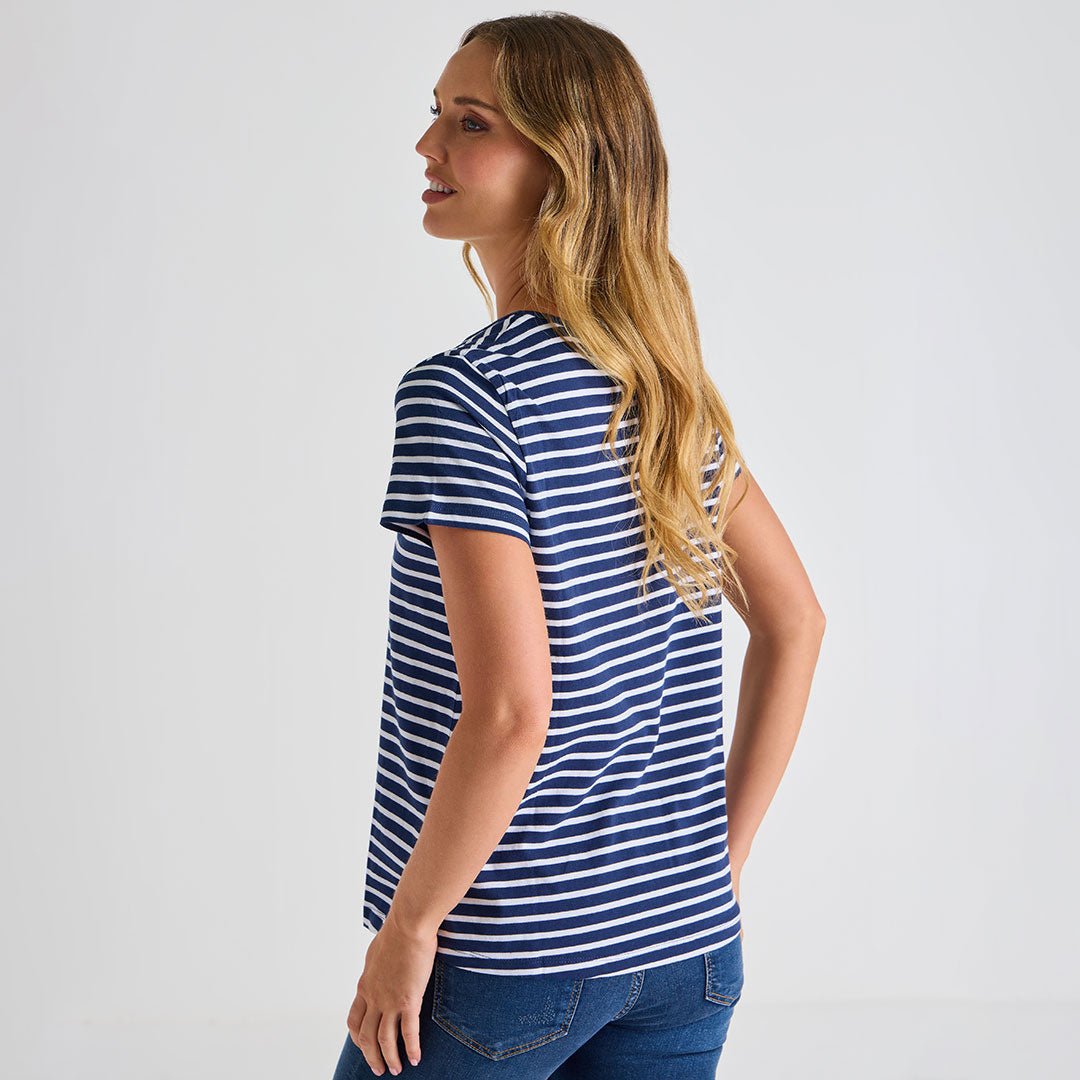 Ladies Navy Striped T - Shirt from You Know Who's