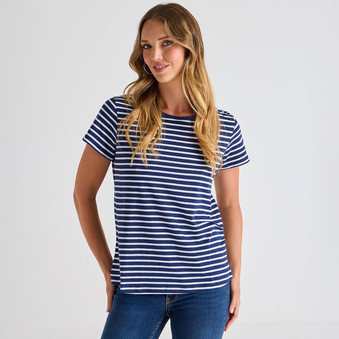 Ladies Navy Striped T - Shirt from You Know Who's