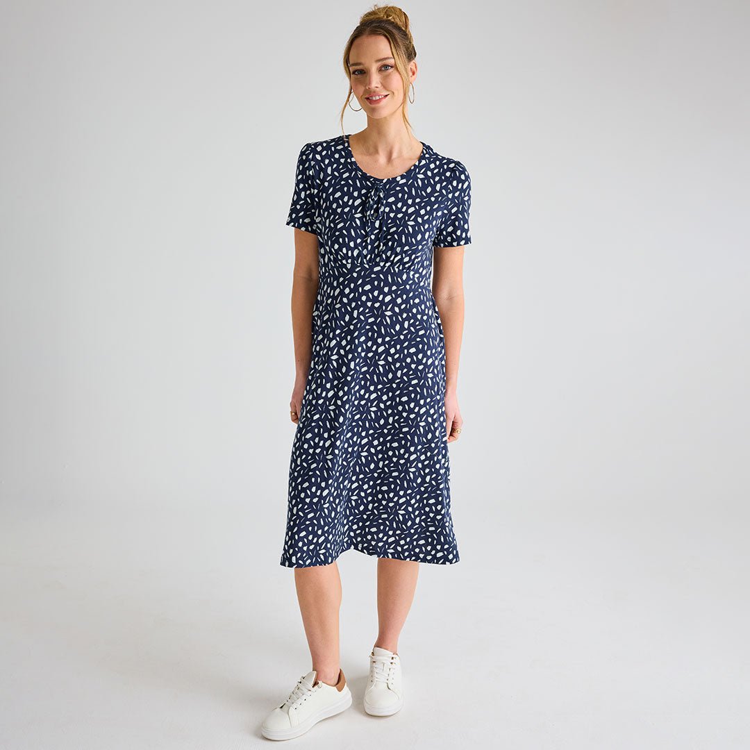 Ladies Navy Tie Scoop Neck Dress from You Know Who's