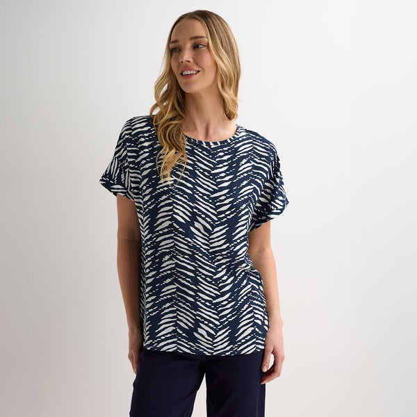 Ladies Navy Tribal Drop Shoulder Top from You Know Who's