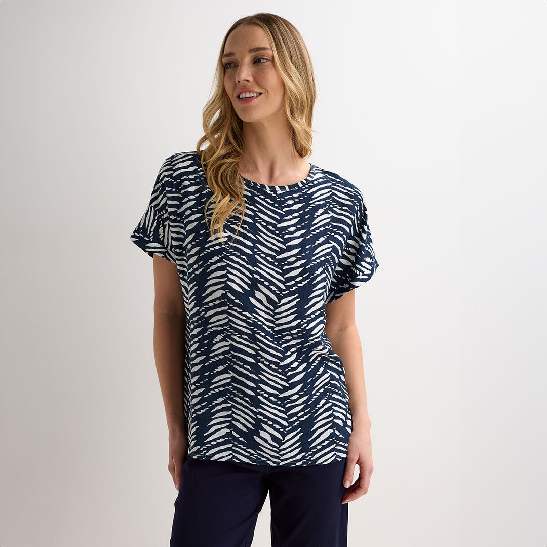 Ladies Navy Tribal Drop Shoulder Top from You Know Who's