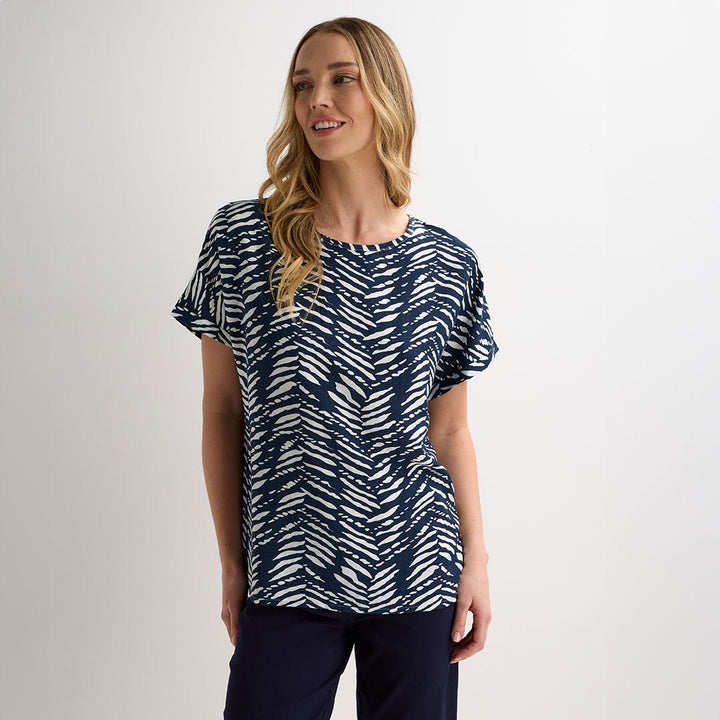 Ladies Navy Tribal Drop Shoulder Top from You Know Who's