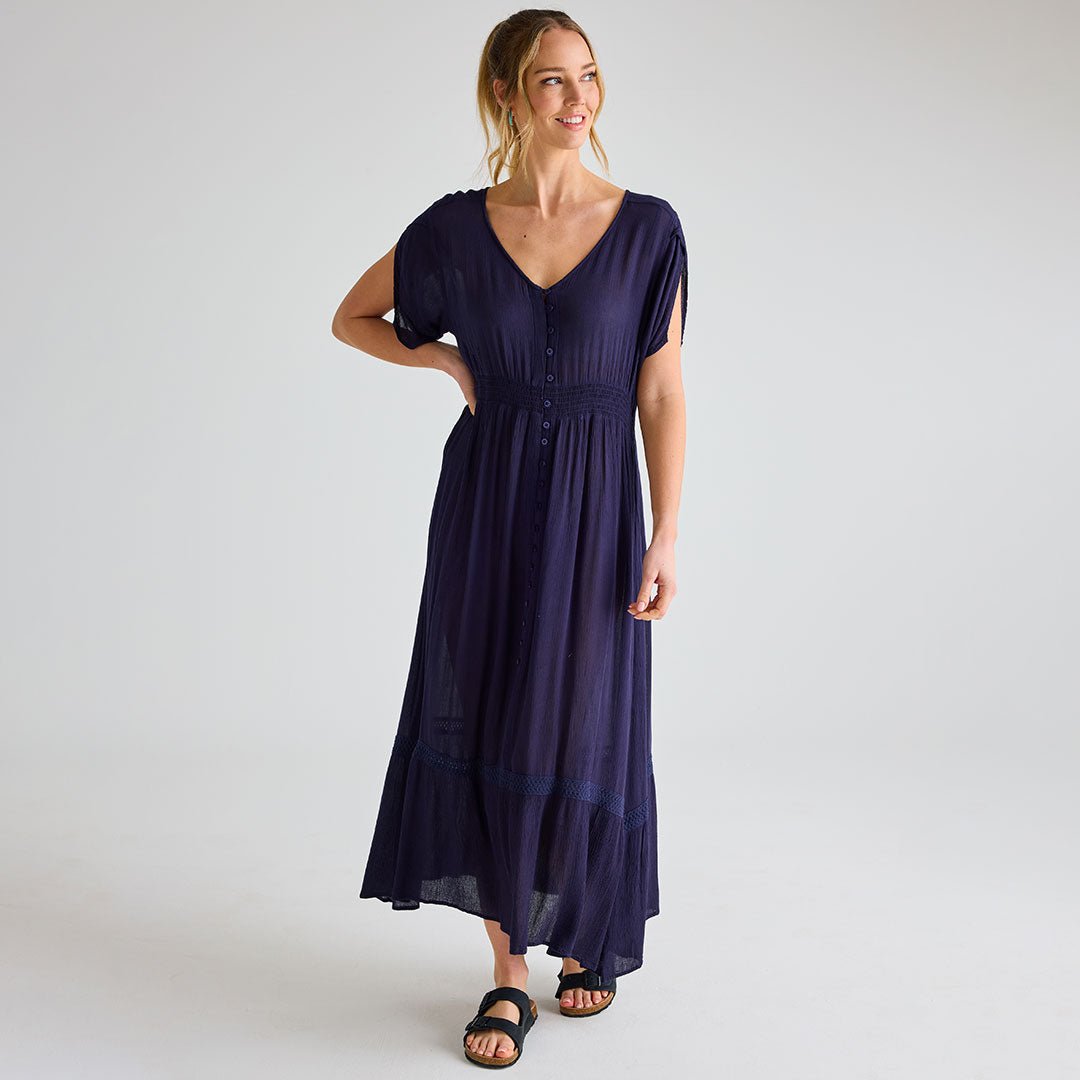 Ladies Navy V Neck Crinkle Dress from You Know Who's