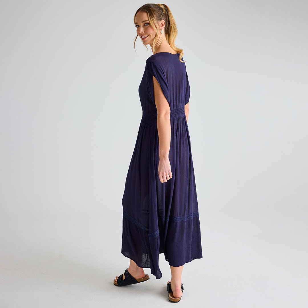 Ladies Navy V Neck Crinkle Dress from You Know Who's