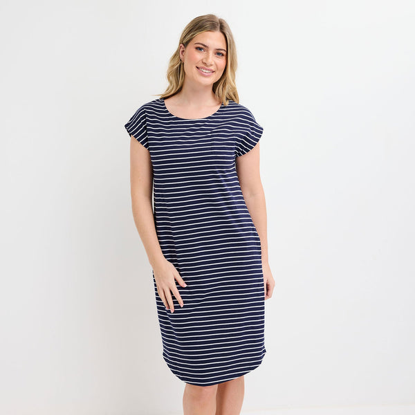 Ladies Navy/White Yarn Dye Stripe Dress from You Know Who's