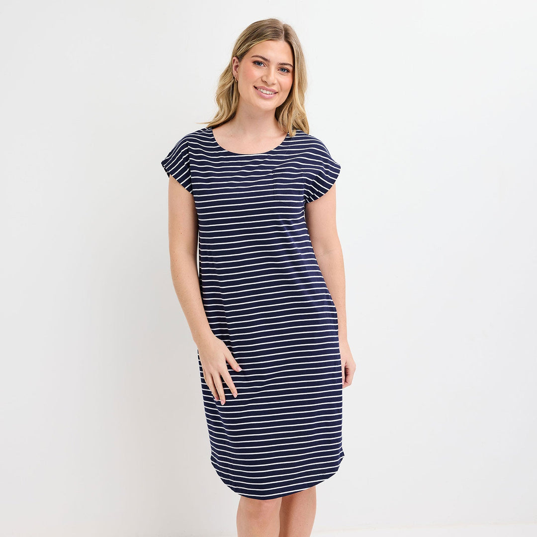 Ladies Navy/White Yarn Dye Stripe Dress from You Know Who's