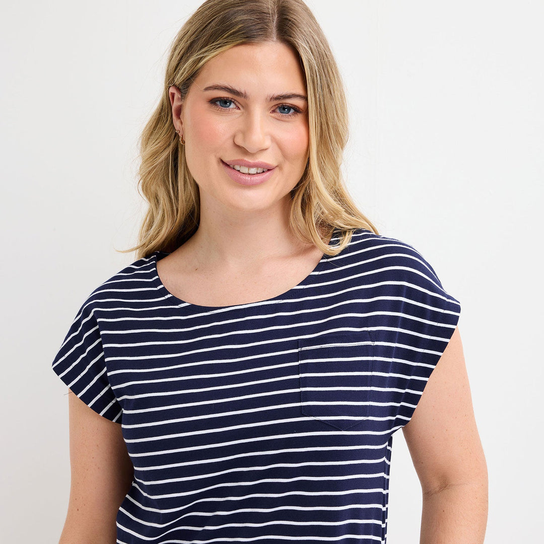Ladies Navy/White Yarn Dye Stripe Dress from You Know Who's