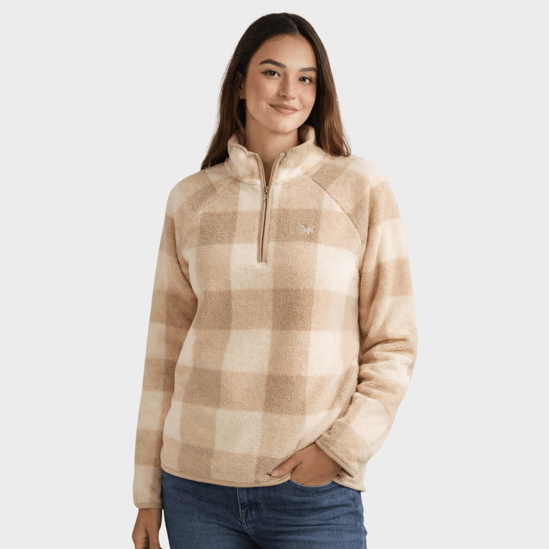 Ladies Oat Checked Crew 1/4 Zip Fleece from You Know Who's