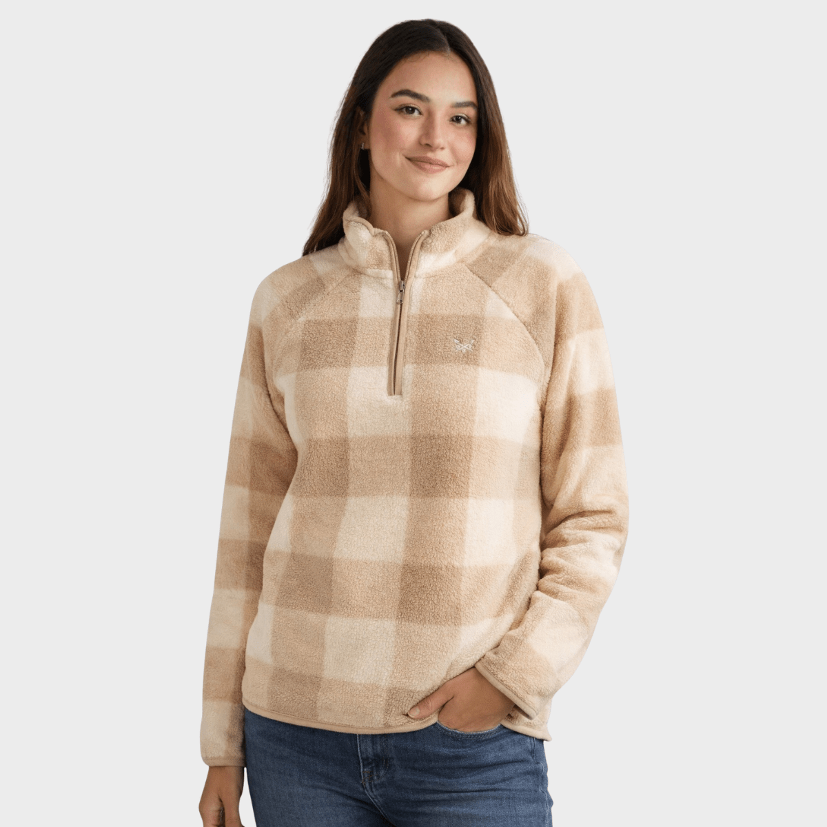 Ladies Oat Checked Crew 1/4 Zip Fleece from You Know Who's