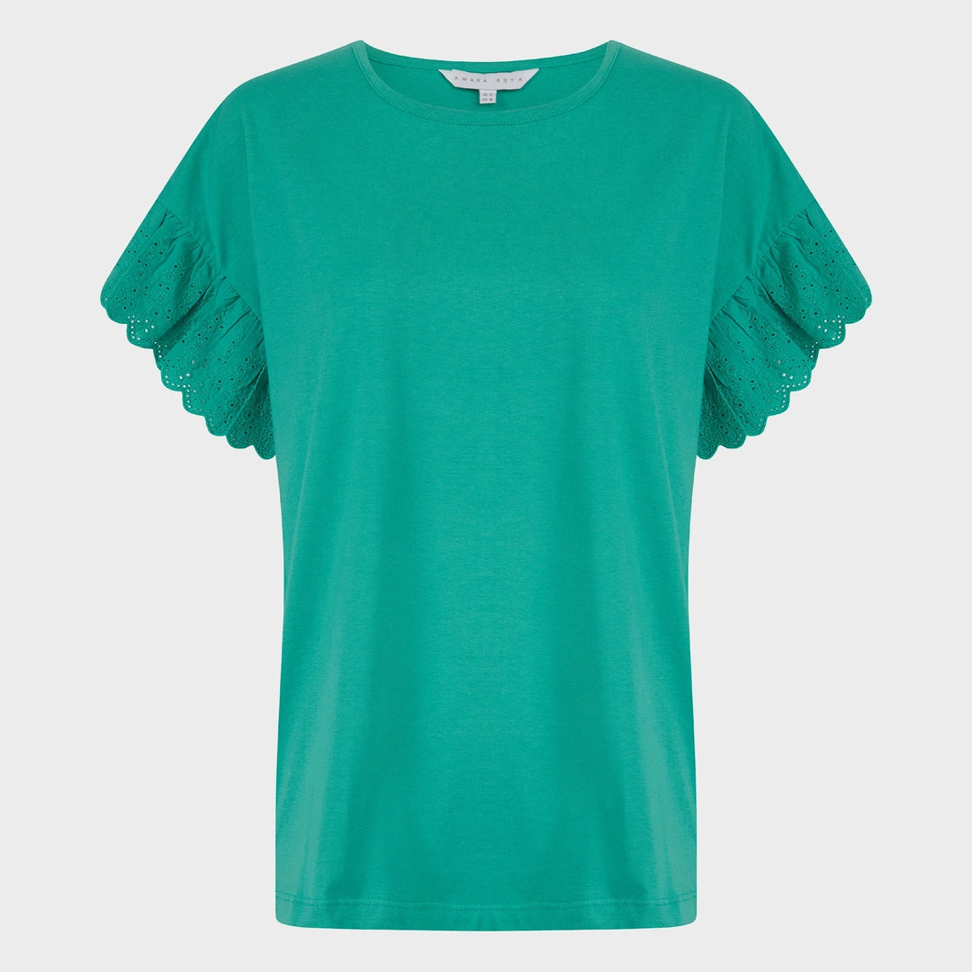 Ladies Ocean Green Lace Broderie Detail Top from You Know Who's