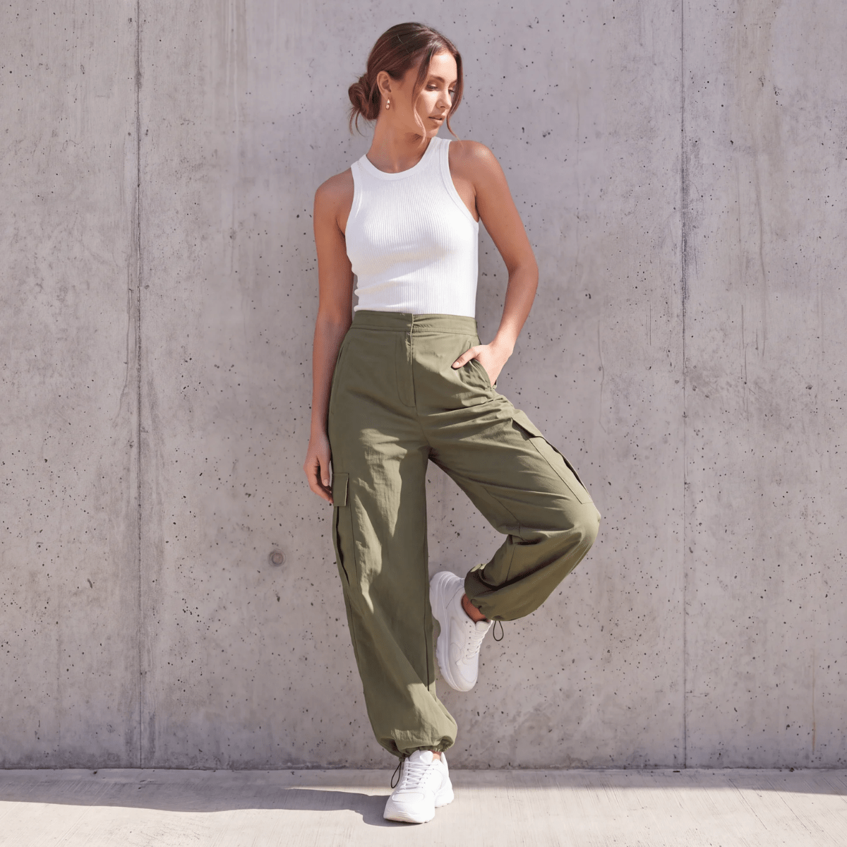 Ladies Olive Cargo Parachute Trouser from You Know Who's