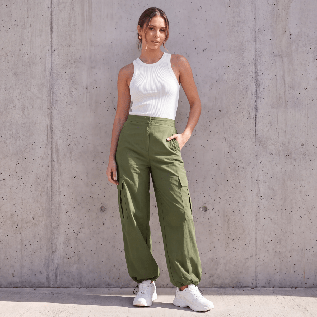 Ladies Olive Cargo Parachute Trouser from You Know Who's