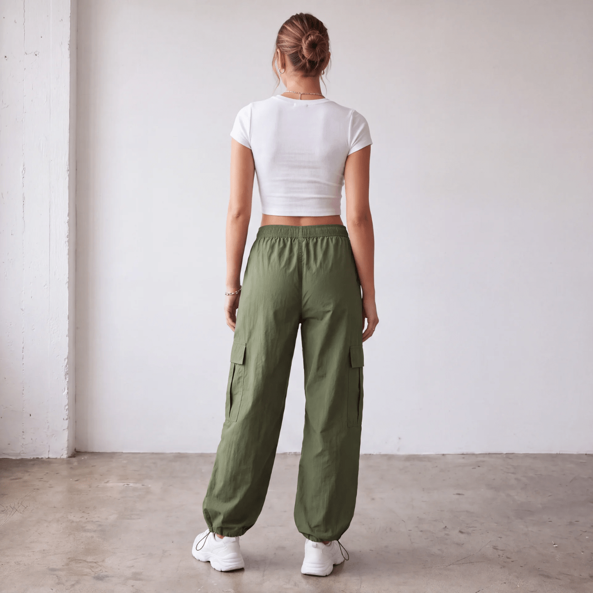 Ladies Olive Cargo Parachute Trouser from You Know Who's