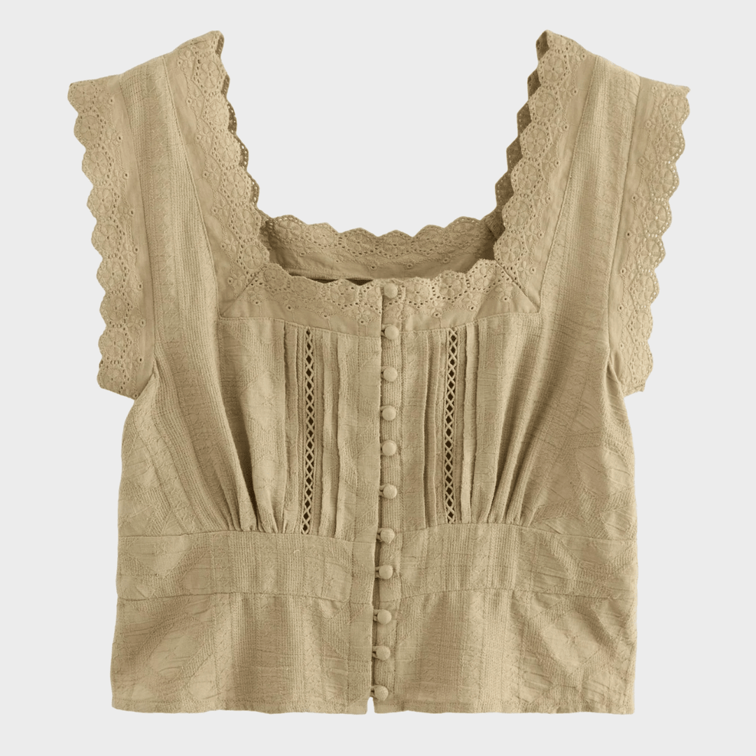 Ladies Olive Cropped Cotton Linen Top from You Know Who's