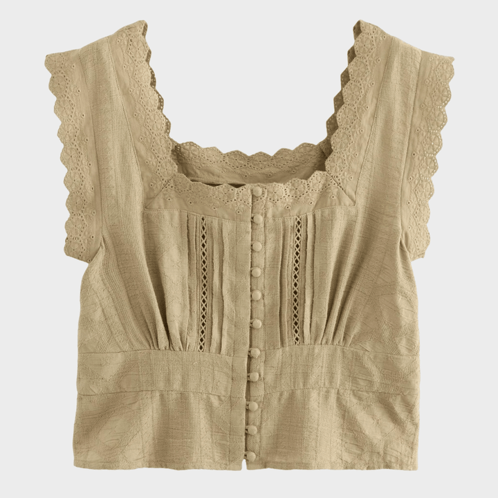 Ladies Olive Cropped Cotton Linen Top from You Know Who's