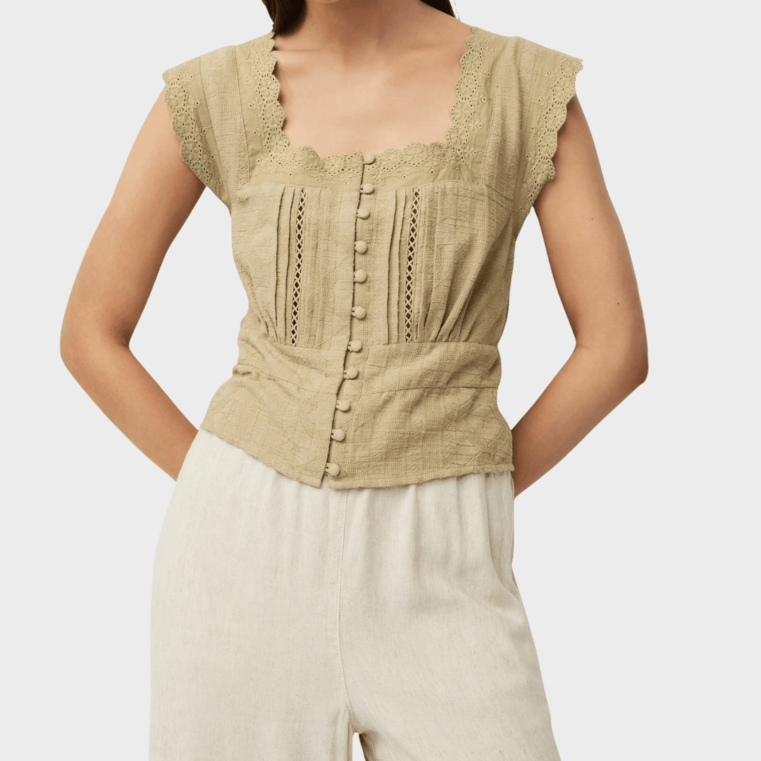 Ladies Olive Cropped Cotton Linen Top from You Know Who's