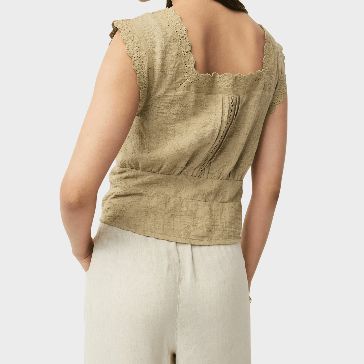 Ladies Olive Cropped Cotton Linen Top from You Know Who's