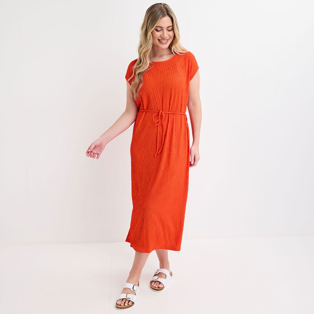 Ladies Orange Plisse Sleeveless Dress from You Know Who's