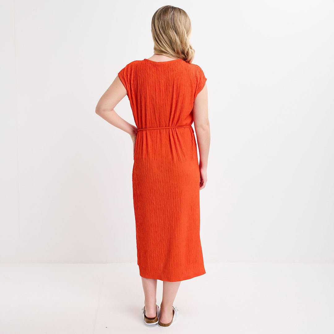 Ladies Orange Plisse Sleeveless Dress from You Know Who's