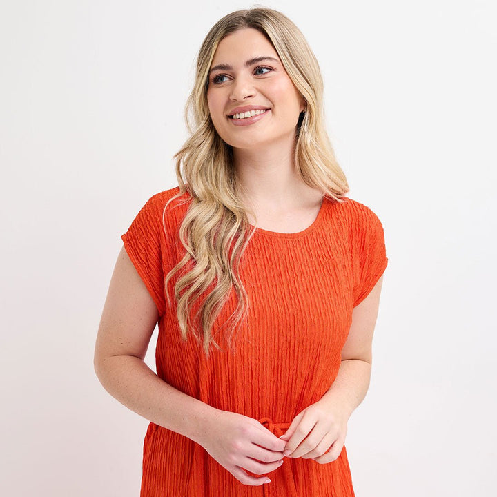 Ladies Orange Plisse Sleeveless Dress from You Know Who's