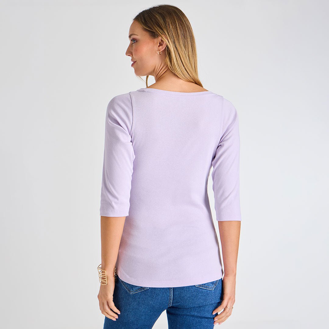 Ladies Pastel Lilac 3/4 Sleeve Slash Neck Top from You Know Who's