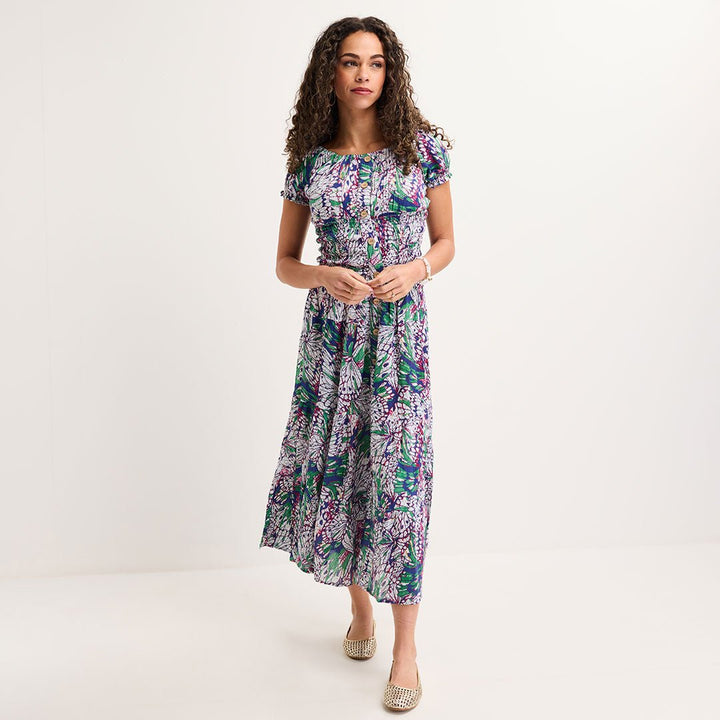 Ladies Pink Abstract Bardot Print Midi Dress from You Know Who's