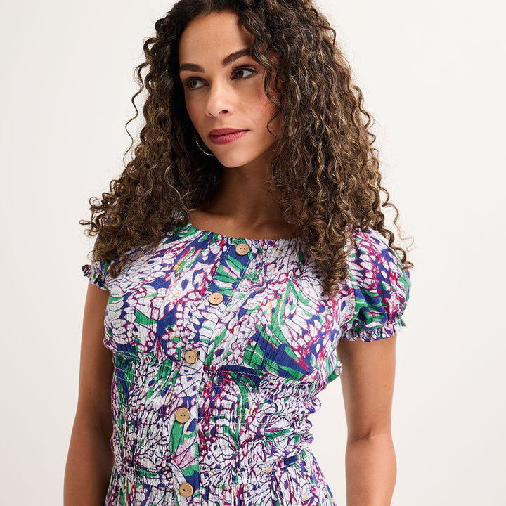 Ladies Pink Abstract Bardot Print Midi Dress from You Know Who's