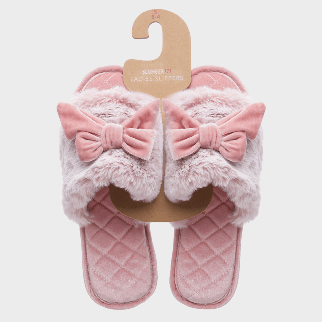 Ladies Pink Bow Plush Slider from You Know Who's