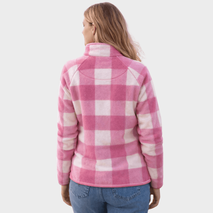 Ladies Pink Check Crew 1/4 Zip Fleece from You Know Who's