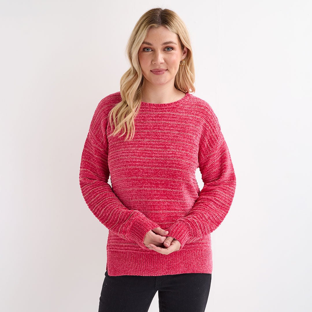 Ladies Pink Chenille Lurex Rib Jumper from You Know Who's
