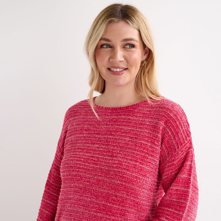 Ladies Pink Chenille Lurex Rib Jumper from You Know Who's
