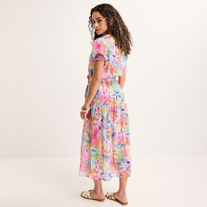 Ladies Pink Floral Floral V Neck Tie Waist Maxi Dress from You Know Who's
