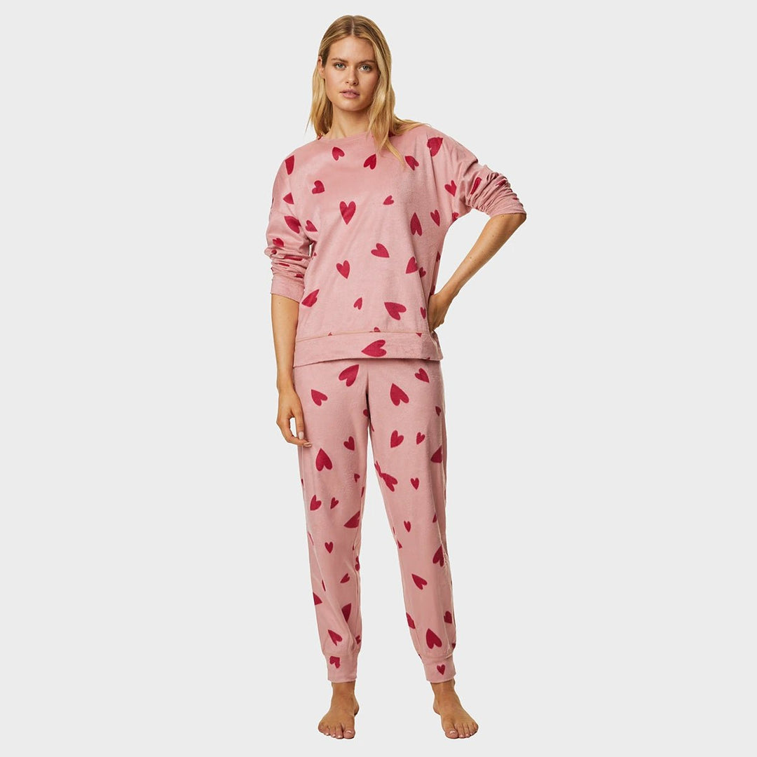 Ladies Pink Heart Fleece Long Sleeved Pyjama from You Know Who's