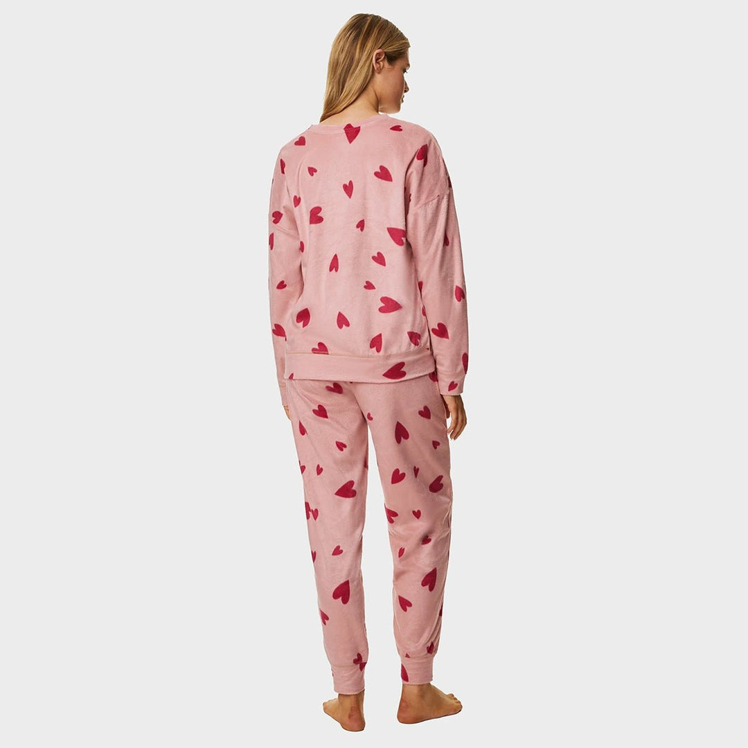 Ladies Pink Heart Fleece Long Sleeved Pyjama from You Know Who's