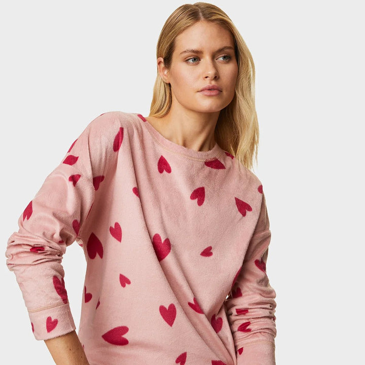 Ladies Pink Heart Fleece Long Sleeved Pyjama from You Know Who's