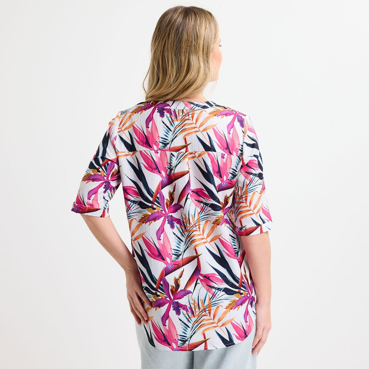 Ladies Pink Printed V - neck Buttoned Blouse from You Know Who's