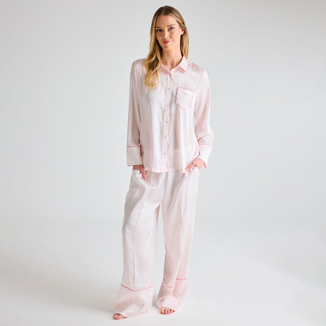 Ladies Pink Satin Long PJ Set from You Know Who's