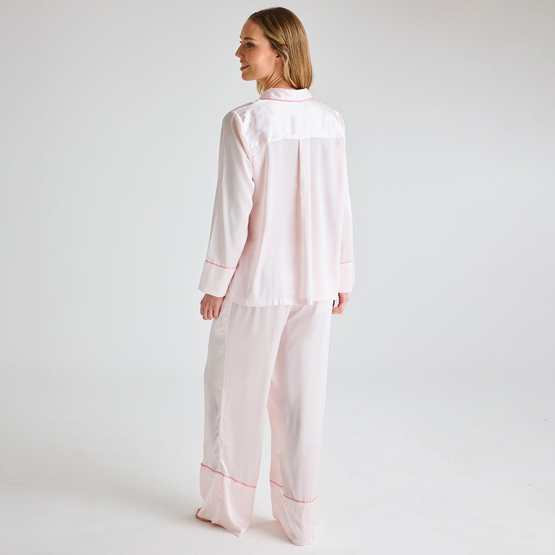 Ladies Pink Satin Long PJ Set from You Know Who's