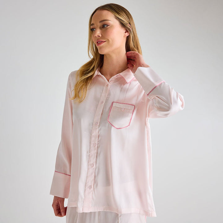 Ladies Pink Satin Long PJ Set from You Know Who's