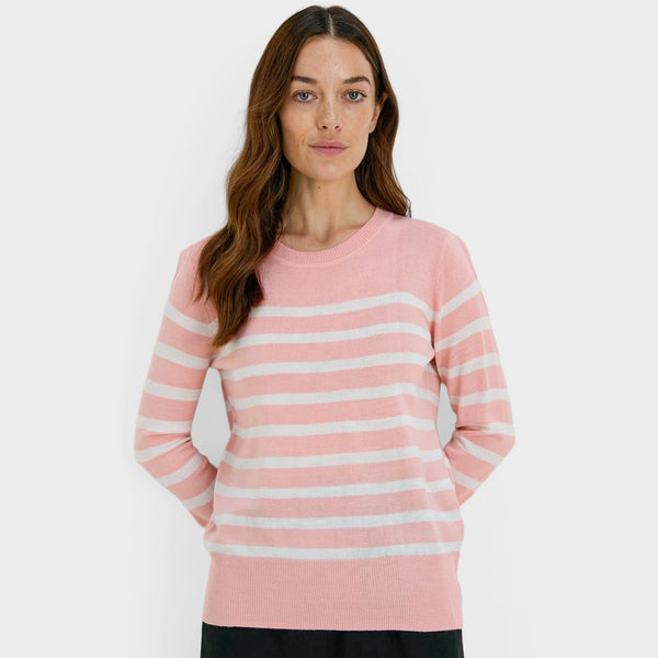 Ladies Pink Stripe Crew Jumper from You Know Who's