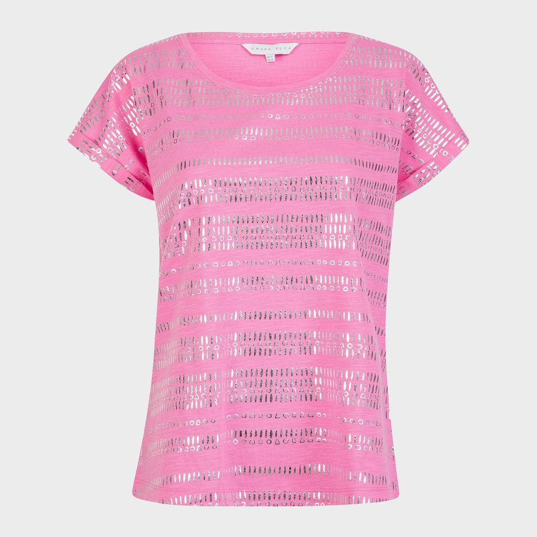 Ladies Pink Stripe Foil Print T-shirt from You Know Who's