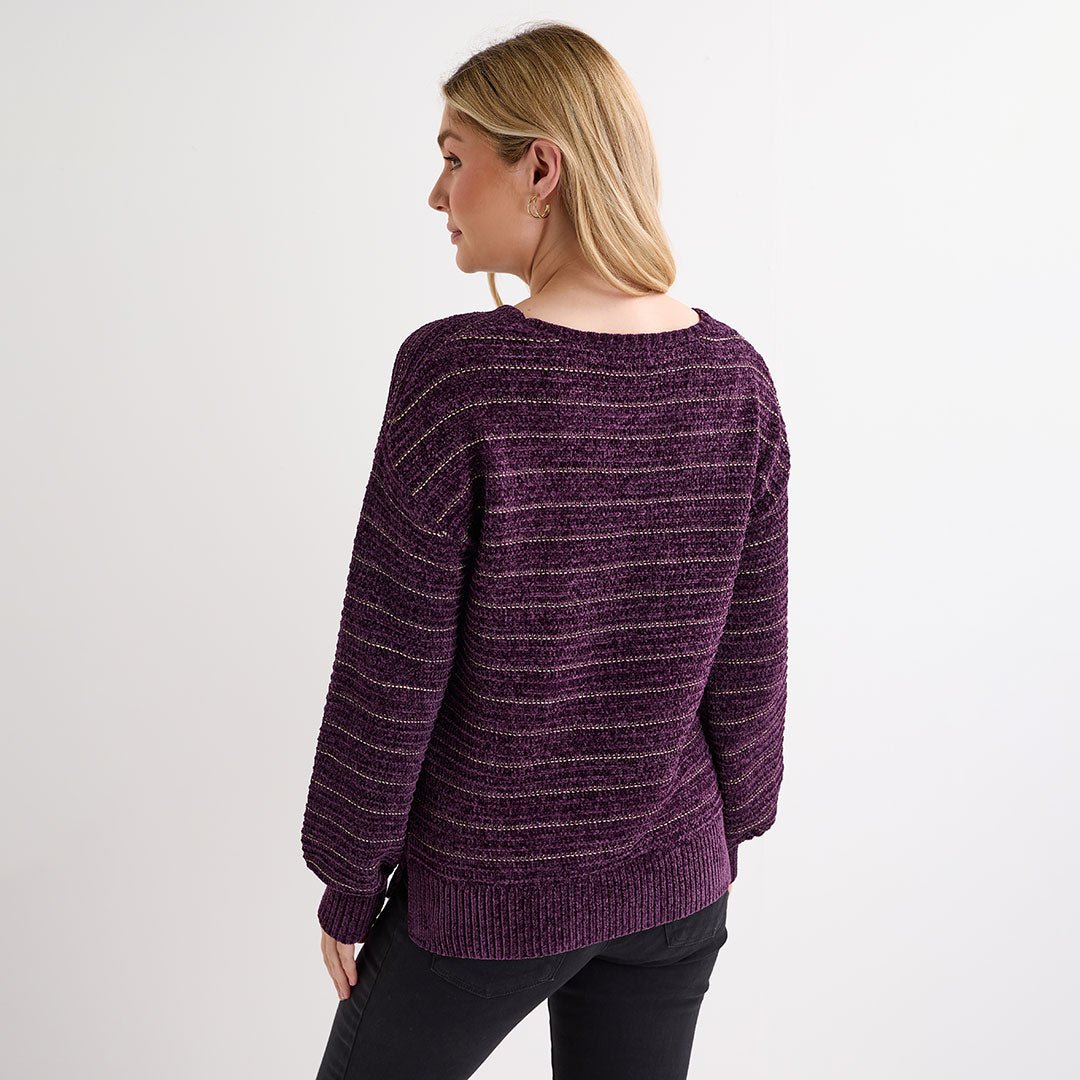 Ladies Plum Chenille Lurex Rib Jumper from You Know Who's