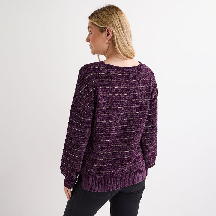 Ladies Plum Chenille Lurex Rib Jumper from You Know Who's