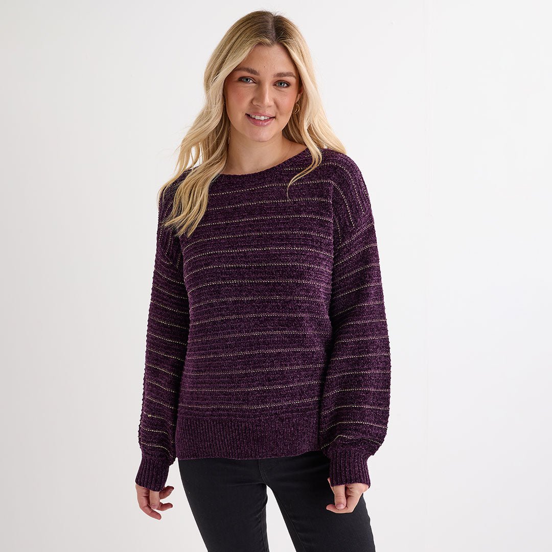 Ladies Plum Chenille Lurex Rib Jumper from You Know Who's
