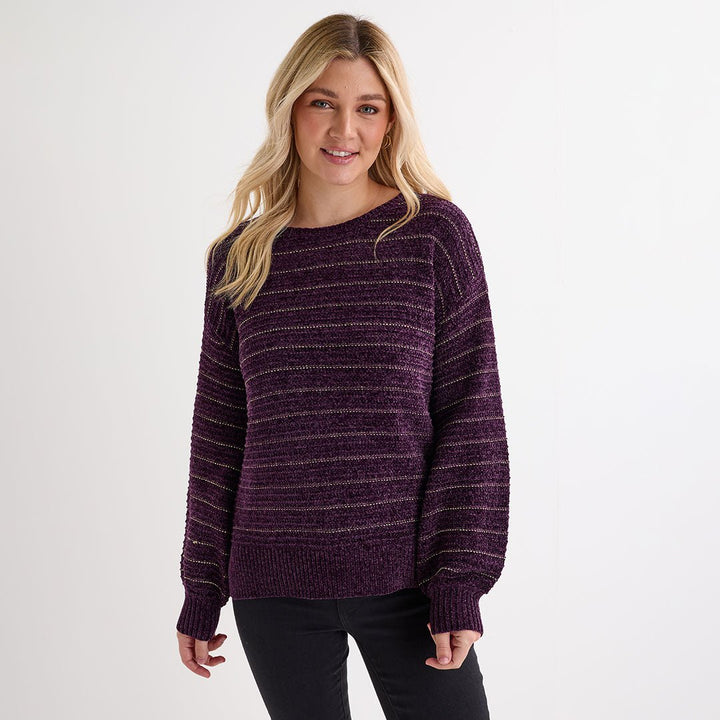 Ladies Plum Chenille Lurex Rib Jumper from You Know Who's